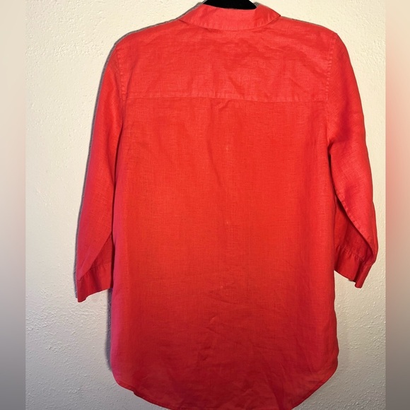 CHICO’S 100% Linen Tunic Red Blouse 3/4 Sleeve Breathable No-Iron Beach - Picture 2 of 5